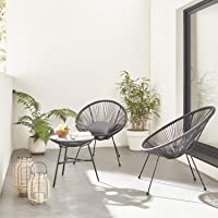 Alices Garden Conjunto de 2 sillones en Forma de Huevo Acapulco con Mesa Auxiliar - Negro - Sillones de diseño Retro de…
